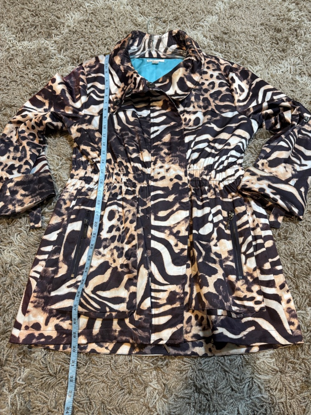 Puli Animal Print Anorak Jacket with Contrast Blue Lining size Small - Picture 14 of 16